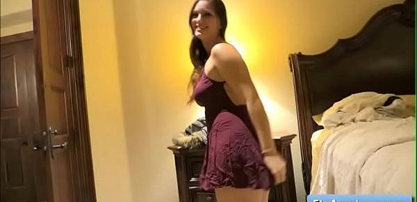  Sexy natural big tit brunette amateur Summer tries different sexy dresses and show her nice boobs and juicy pussy